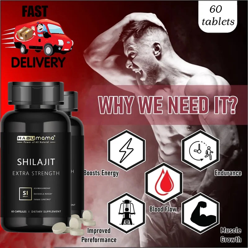 HABUMAMA Shilajit Pure Himalayan, Energy Booster Ashwagandha, Rhodiola Rosea, Ginseng, Size Endurance Strength Men Supplement