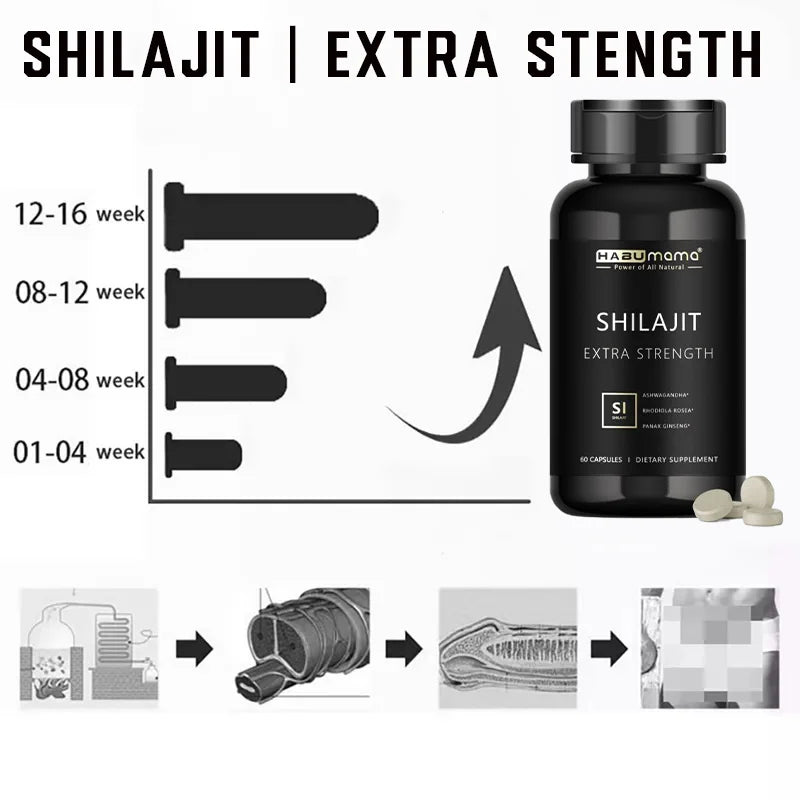 HABUMAMA Shilajit Pure Himalayan, Energy Booster Ashwagandha, Rhodiola Rosea, Ginseng, Size Endurance Strength Men Supplement