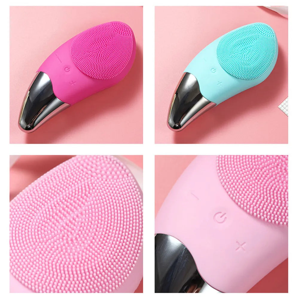 Ultrasonic Electric Silicone Face Cleansing Instrument Wash Brush Pore Cleaning Facial Vibration Massage Relaxation Tool