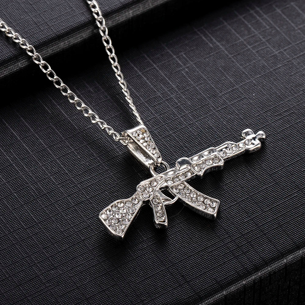 Fashion Choker Necklaces for Women 2022 Gun Cross Pendant Crystal Rhinestone Chain Necklace Women Men Punk Chains Jewelry Gift