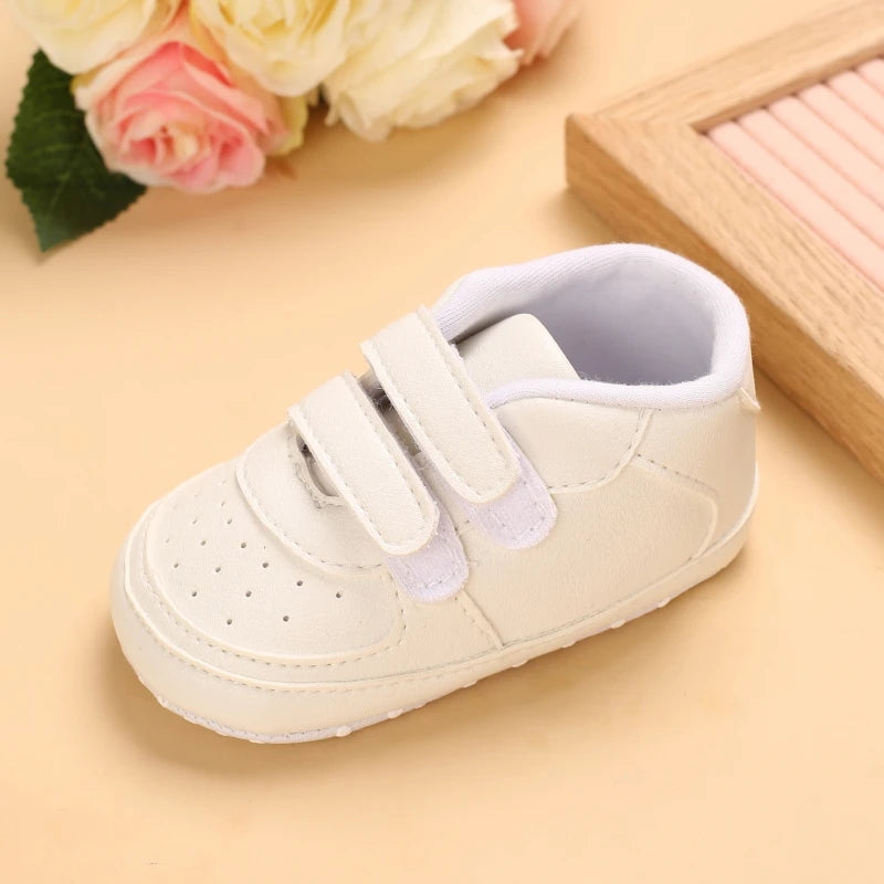 Infant Spring Shoe Newborn Infant Girls and Boys Recreational Baptism Non-Slip Walking Shoe White Soft-soled Sneaker Prewalker