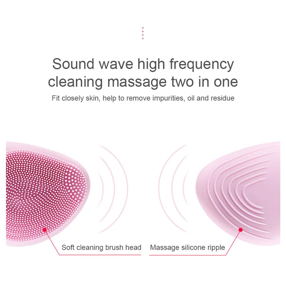 Ultrasonic Electric Silicone Face Cleansing Instrument Wash Brush Pore Cleaning Facial Vibration Massage Relaxation Tool