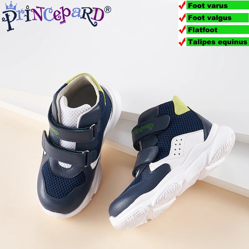 Orthopedic Shoes for Kids Princepard Child Autumn Sports Sneaker Navy White Arch Support and Corrective Insoles