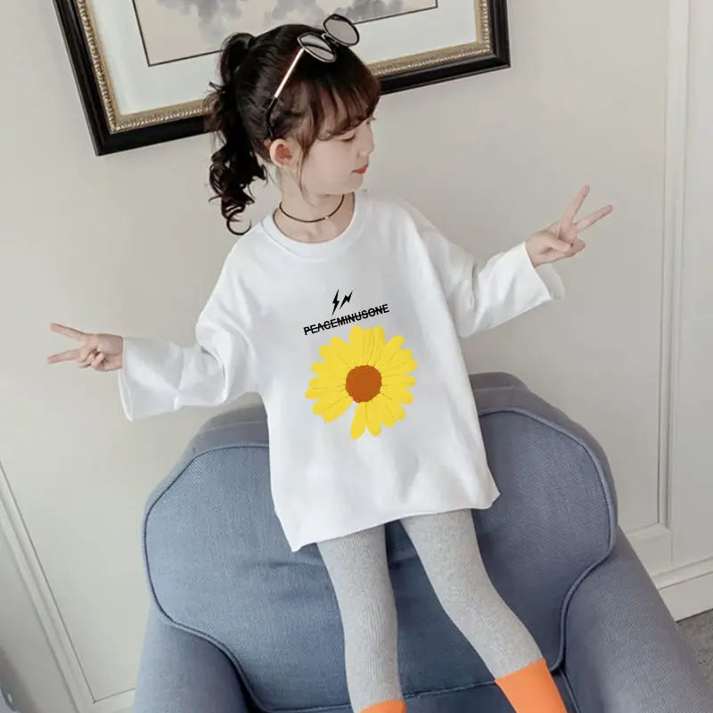 110-160 Cm Spring Autumn Girl Casual Long Sleeve Wide T-Shirt Baby Kids Children Oversize Tee