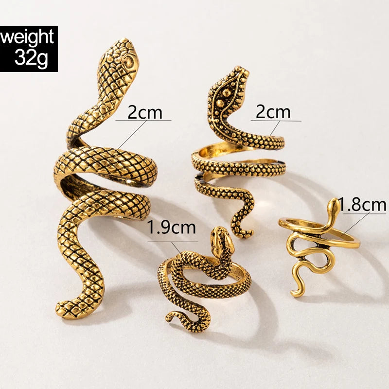 Vintage Snake Animal Rings for Women Gothic Silver Color Geometry Metal Alloy Finger Various Ring Sets Jewelry Wholesale