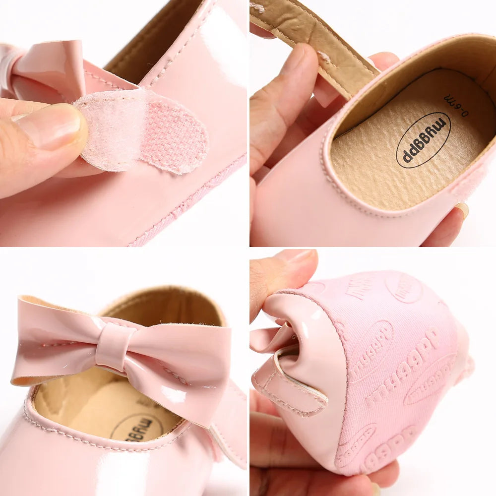 Newborn Baby Shoes Baby Girls Shoes PU Anti-slip Bowknot Classic Princess Dress Shoes First Walker Toddler Crib Shoe Moccasins