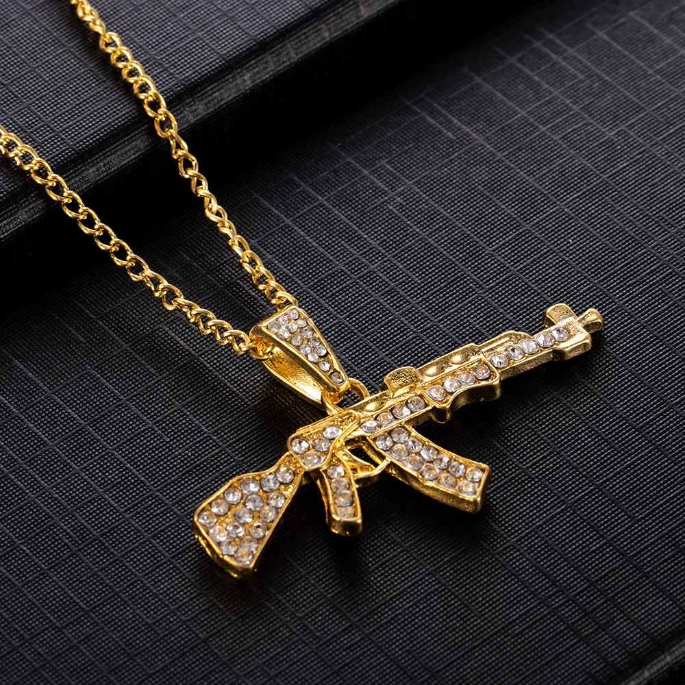 Fashion Choker Necklaces for Women 2022 Gun Cross Pendant Crystal Rhinestone Chain Necklace Women Men Punk Chains Jewelry Gift