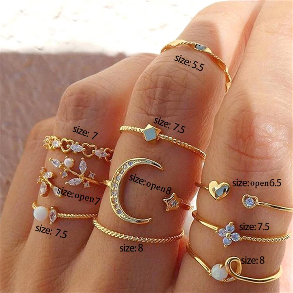 FNIO Bohemian Gold Color Chain Rings Set For Women Fashion Boho Coin Snake Moon Rings Party 2021 Trend Jewelry Gift