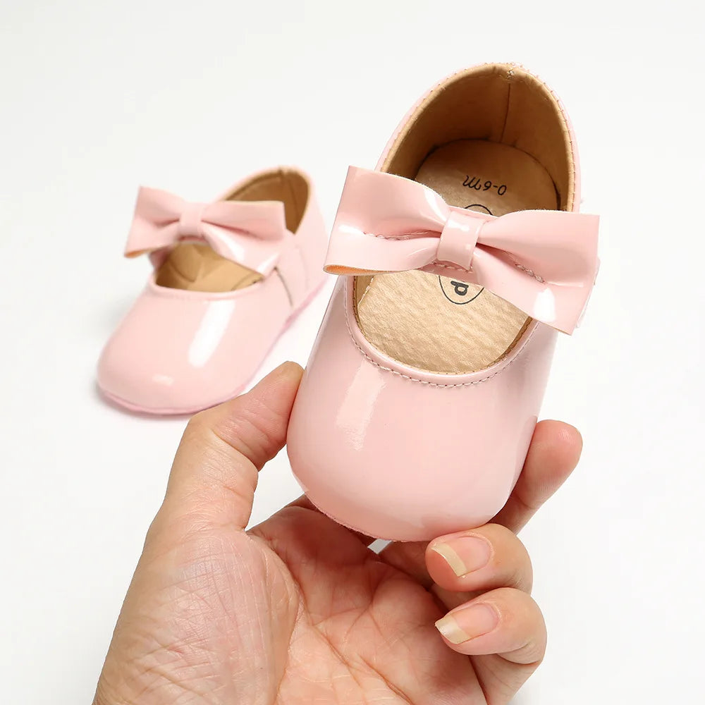 Newborn Baby Shoes Baby Girls Shoes PU Anti-slip Bowknot Classic Princess Dress Shoes First Walker Toddler Crib Shoe Moccasins