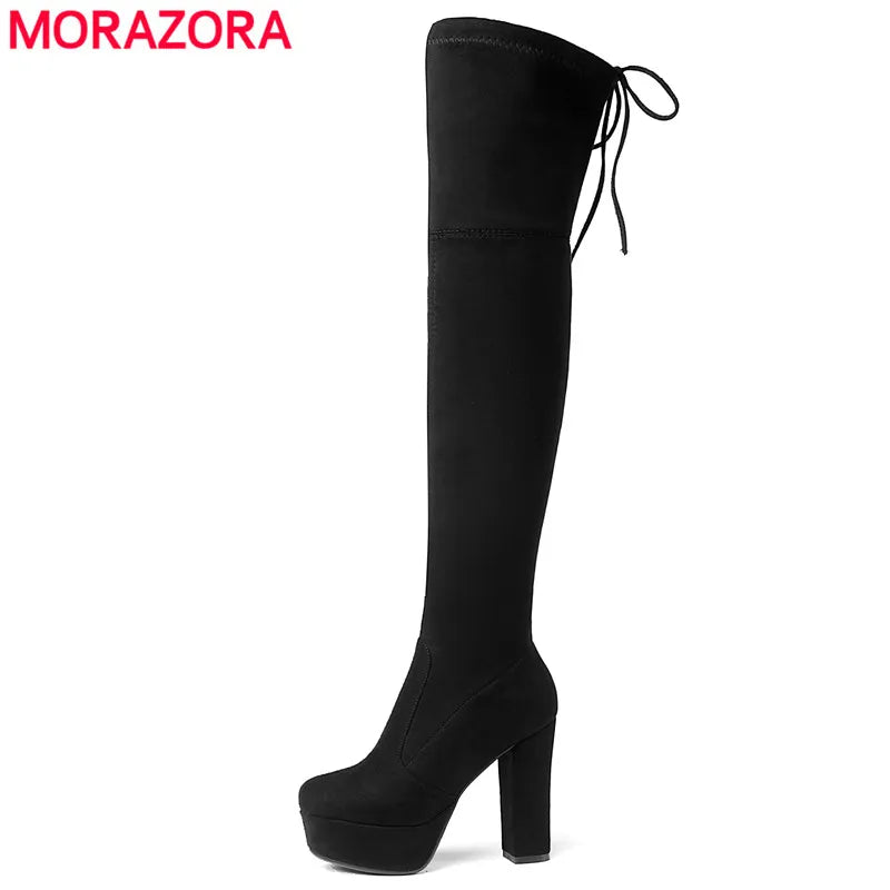 "New Over the Knee Boots Women Faux Suede Thigh High Boots Platform Stretch Slim Sexy Ladies Winter Boots - Size 34-43"