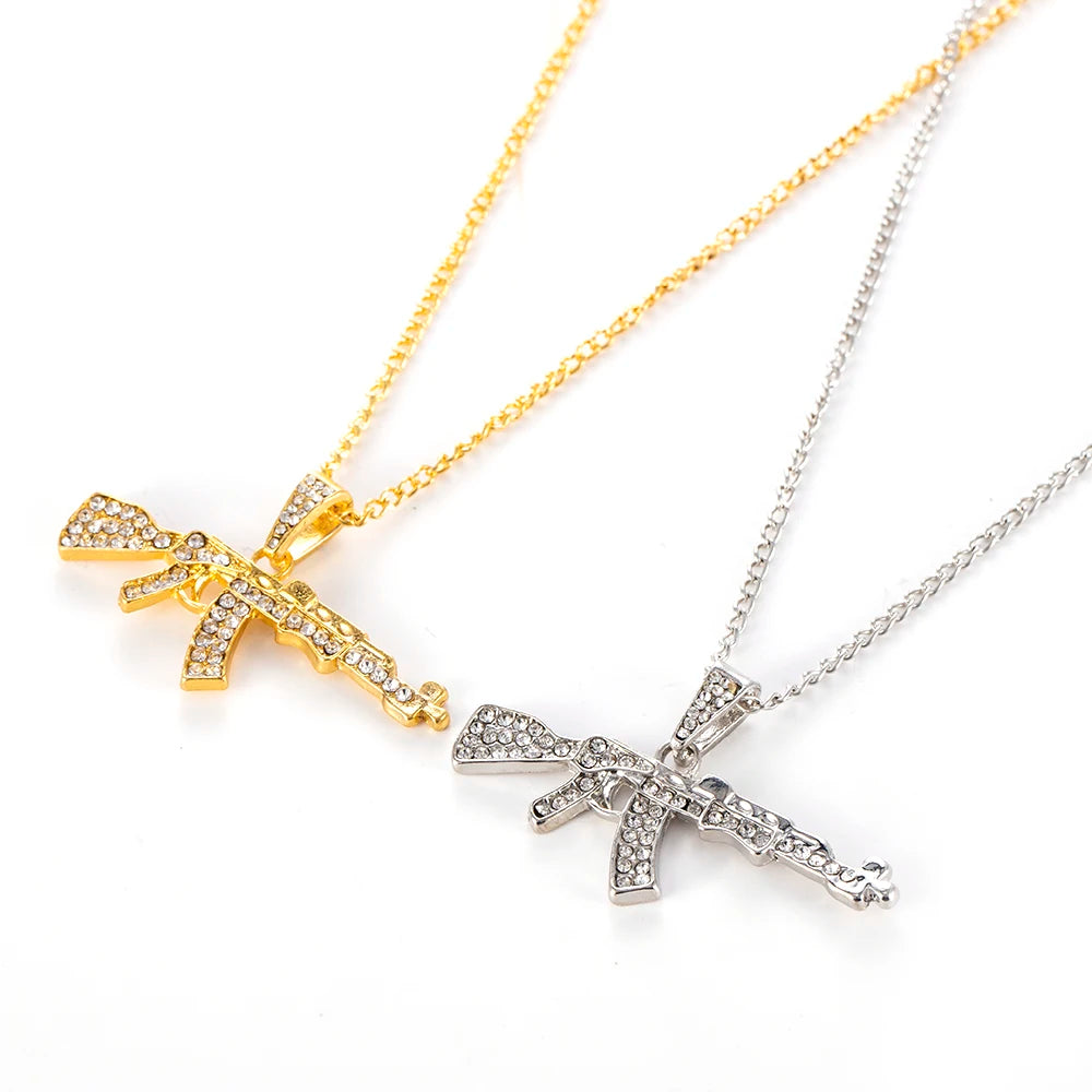 Fashion Choker Necklaces for Women 2022 Gun Cross Pendant Crystal Rhinestone Chain Necklace Women Men Punk Chains Jewelry Gift