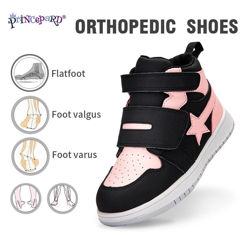 Princepard Children's Orthopedic Antiskid Shoes Casual Sneaker with Arch Support  Leather Correcting Shoes Boys and Girls