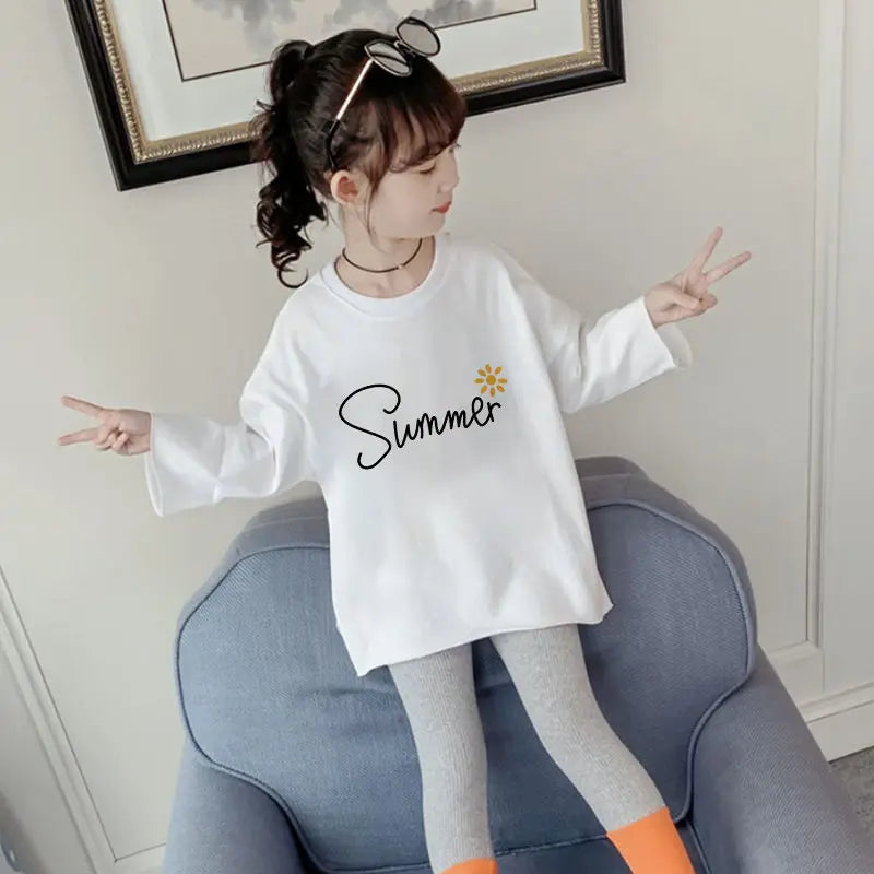 110-160 Cm Spring Autumn Girl Casual Long Sleeve Wide T-Shirt Baby Kids Children Oversize Tee