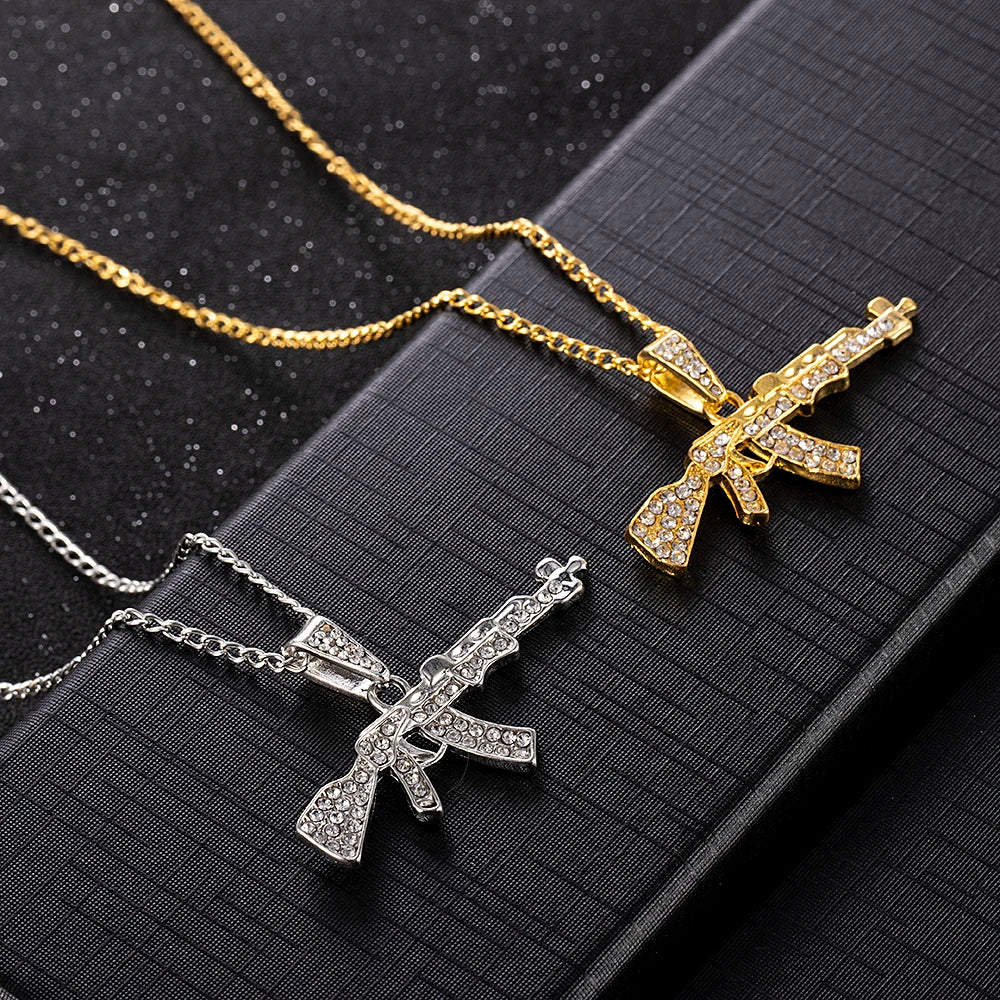 Fashion Choker Necklaces for Women 2022 Gun Cross Pendant Crystal Rhinestone Chain Necklace Women Men Punk Chains Jewelry Gift