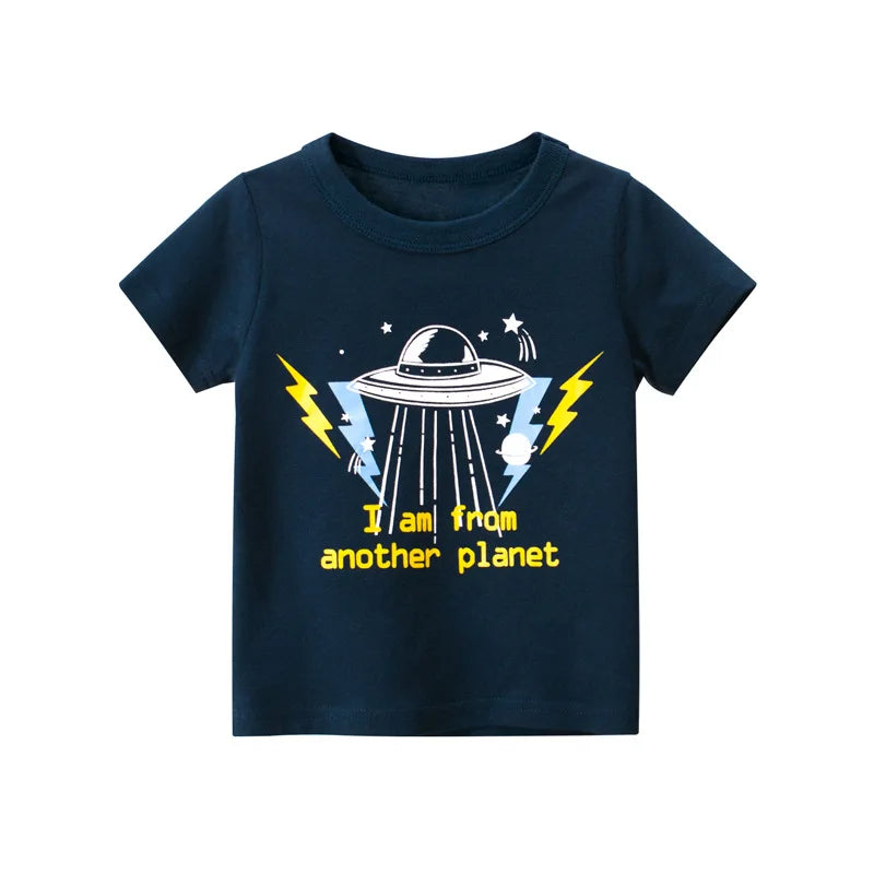 1 2 3 4 5 6 7 8 Years Kids Boys 100% Cotton Short Sleeve Space Cartoon T-Shirts Clothes Children Kids Summer Tops Clothing