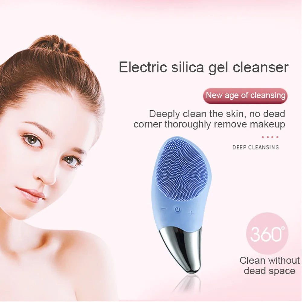 Ultrasonic Electric Silicone Face Cleansing Instrument Wash Brush Pore Cleaning Facial Vibration Massage Relaxation Tool