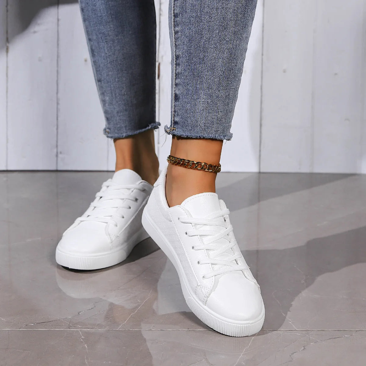 Little White Shoes for Women 2024 New Spring Version Lace-up Casual Shos Ladies Comfort Non-slip Flats Woman Sneakers Zapatillas