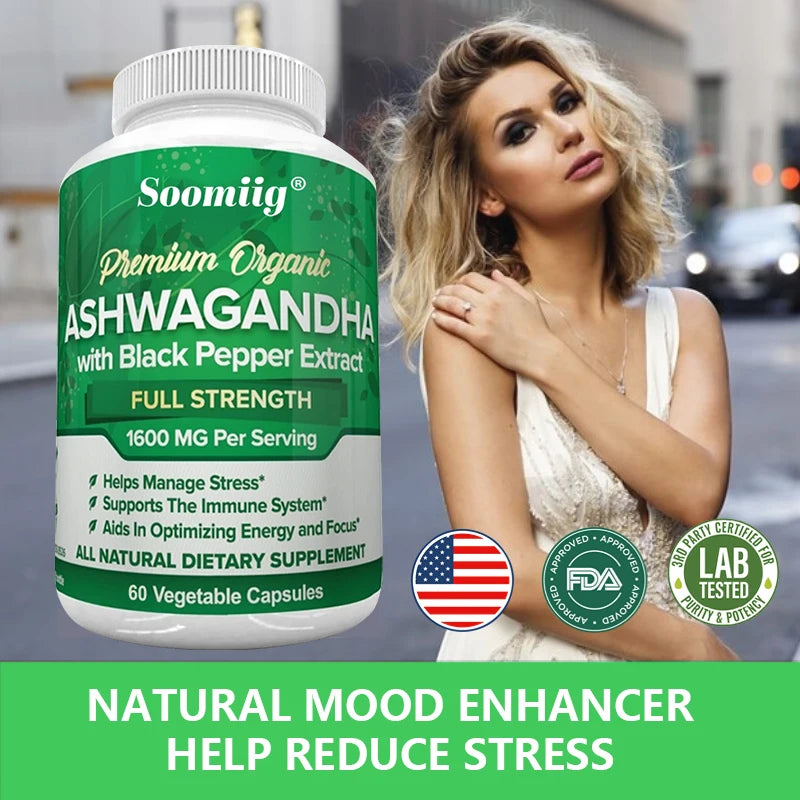 Soomiig Ashwaganda Extract 1600mg Stress and Emotional Support Immune System Helps Relax Support Sleep Improve Energy Levels