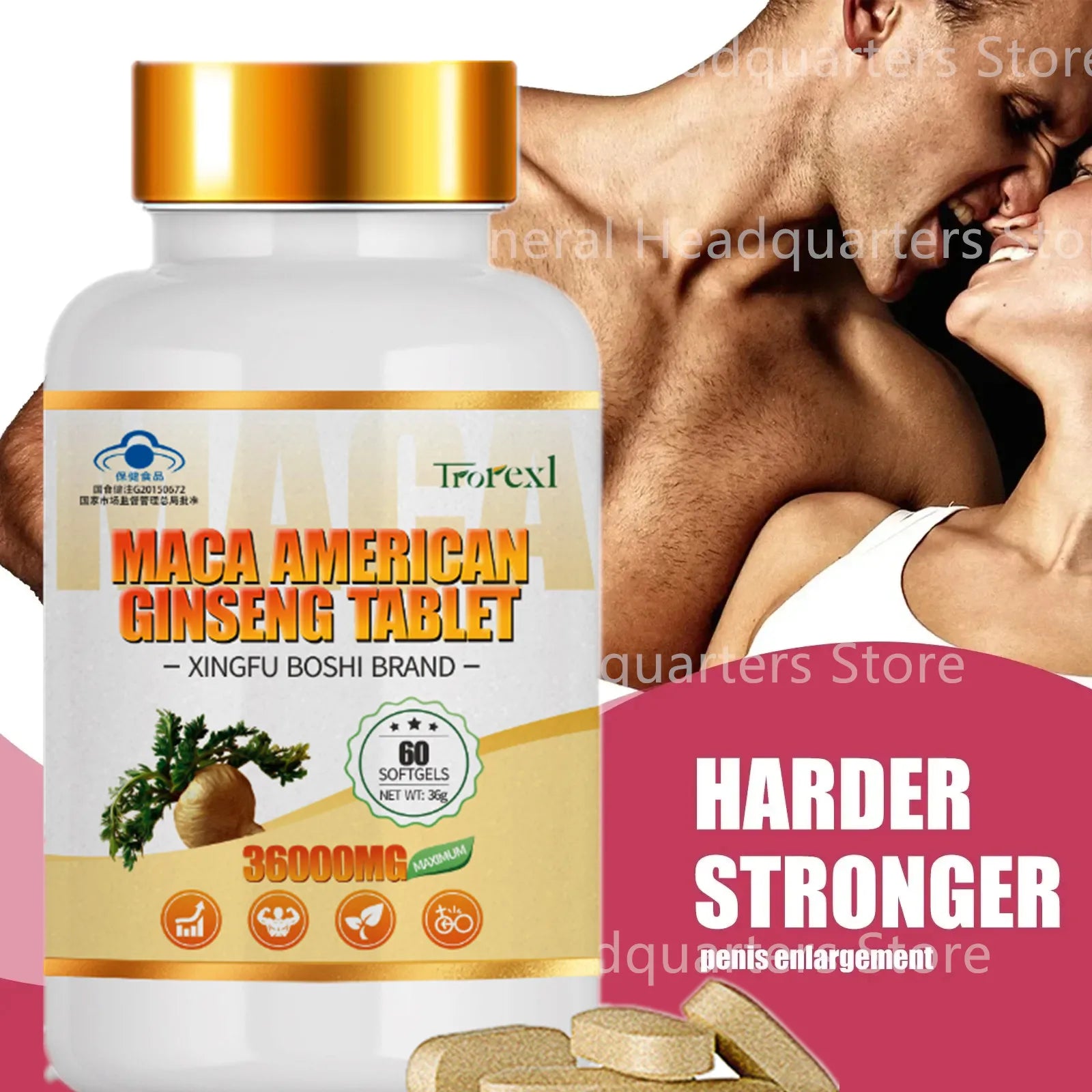 Trorexl Ashwagandha, Maca, Ginseng Supplements for Health, Energy & Endurance,Permanent Thickening, Increase XXL Growth