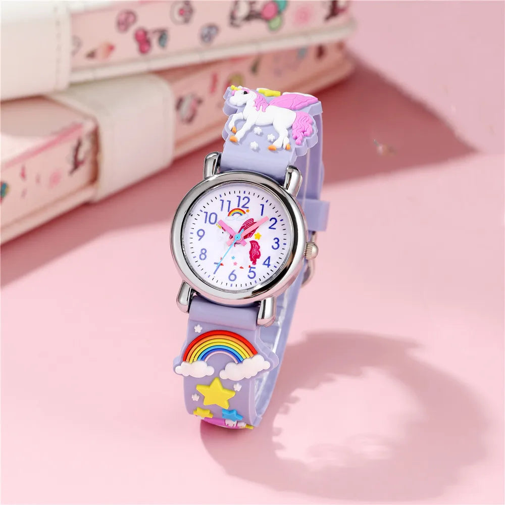 Cute candy color silicone strap unicorn pattern quartz Children's cartoon watch