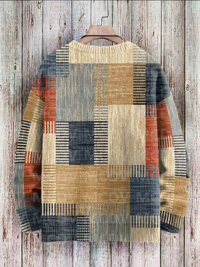 Vintage Geometry Art Printed Casual Knit Pullover Sweater Women For Men Sweater