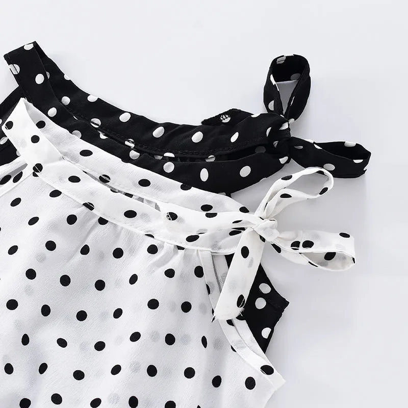 2PCS Baby Girls Clothing Sets Summer Sleeveless Polka Dot Kids Girls Clothes Chiffon Shirts+Pants Outfits Children Casual Suits