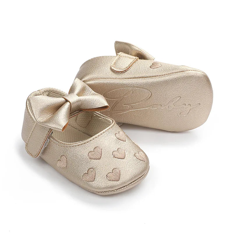 PU Leather Bowknot Baby Girls Shoes Cute Moccasins Heart Soft Sole Flat Shoes First Walkers Toddler Princess Footwear Crib Shoes