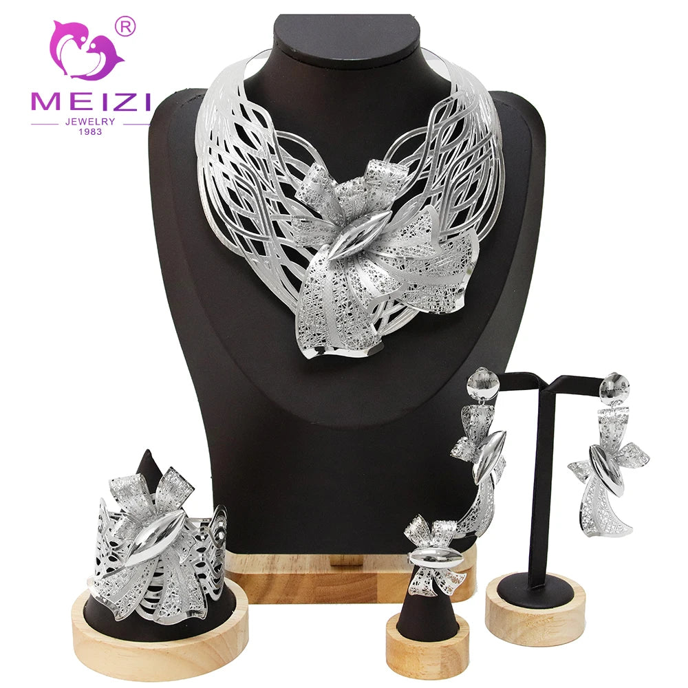 Noble Jewelry Set Dubai 18k Gold Plated Jewelry Set For Women Wedding Banquet Party Adorn Gift