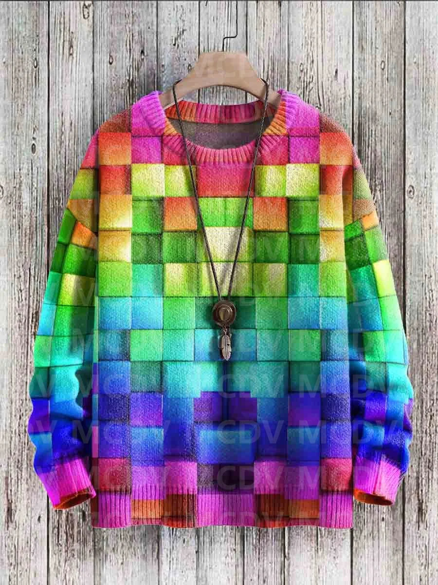 Vintage Geometry Art Printed Casual Knit Pullover Sweater Women For Men Sweater