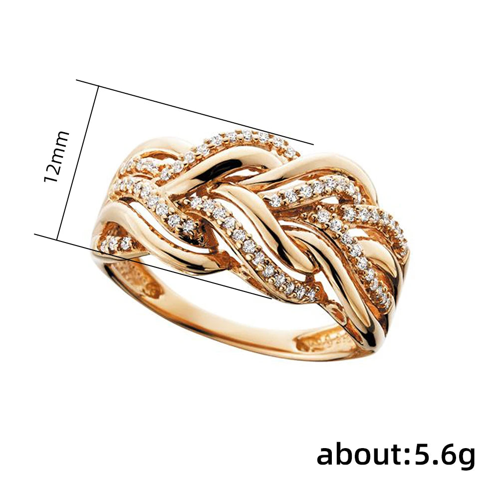 Huitan Hot Trend Gold Color Rings for Women Twist Design Luxury Inlaid Shiny CZ Fashion Luxury Wedding Engagement Jewelry Bulk