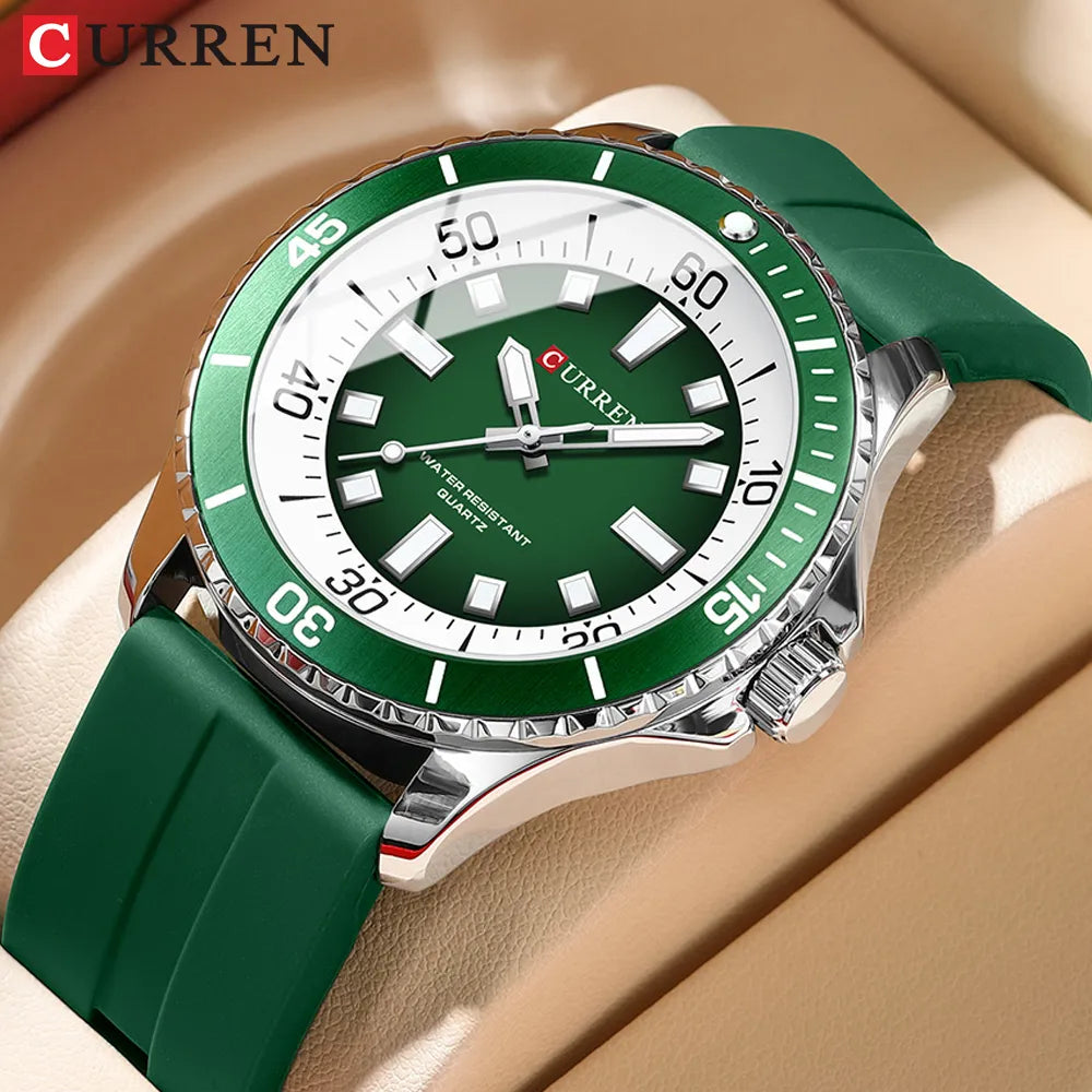 CURREN Classic Round Analog Quartz Watches with 44mm Dial Silicone Strap Colorful Unique Design Men's Wristwatches