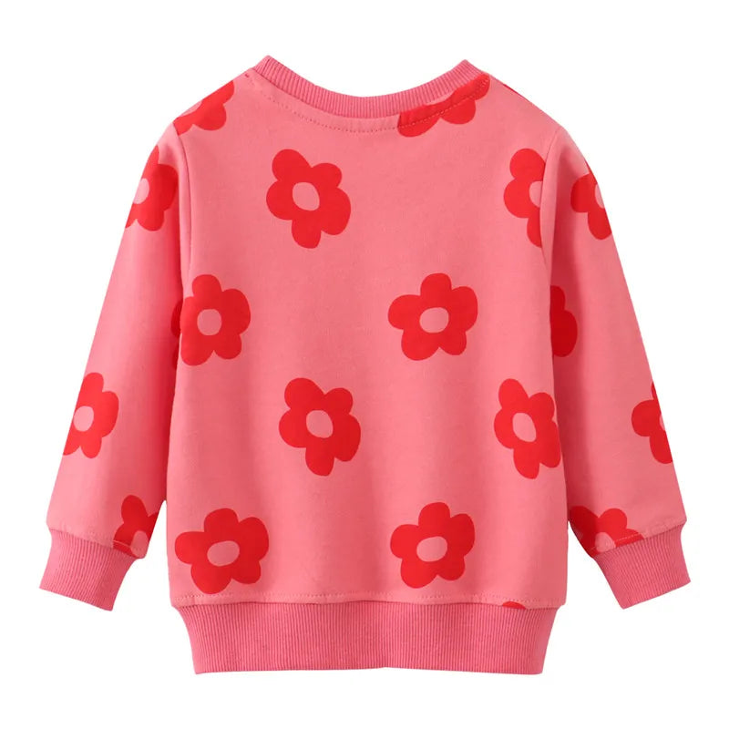 Jumping Meters New Arrival Autumn Spring Girls Sweatshirts Flowers Print Long Sleeve Sport Baby Costume Hooded Shirts Kids Tops