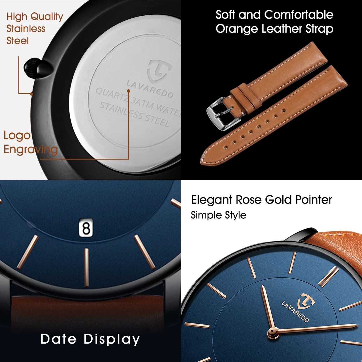 Mens Watches, Minimalist Fashion Simple Wrist Watch for Men Analog Date with Leather Strap