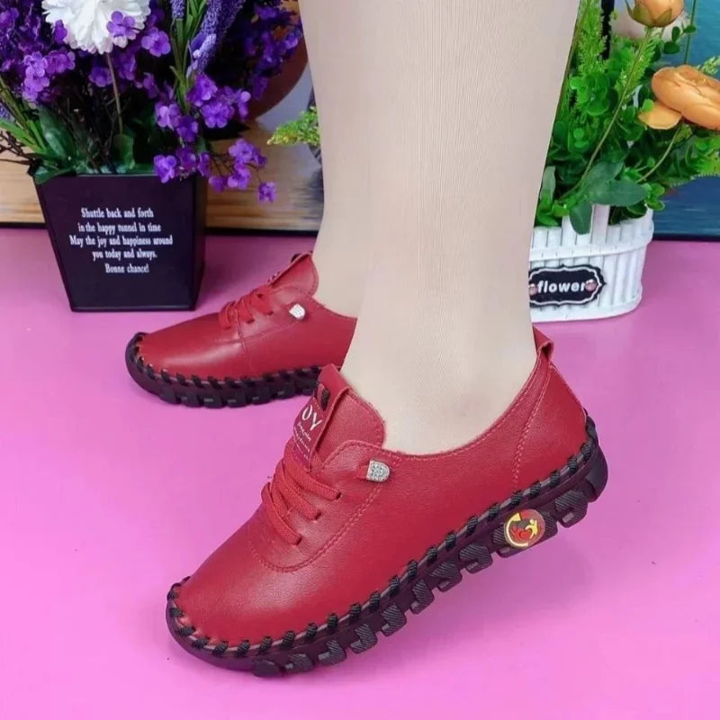 Women Spring Vintage Breathable Shoes Platform Loafers Lace Up Leather Hollow Slip-On New Fashion Casual Mom Shoe Zapatos Mujer