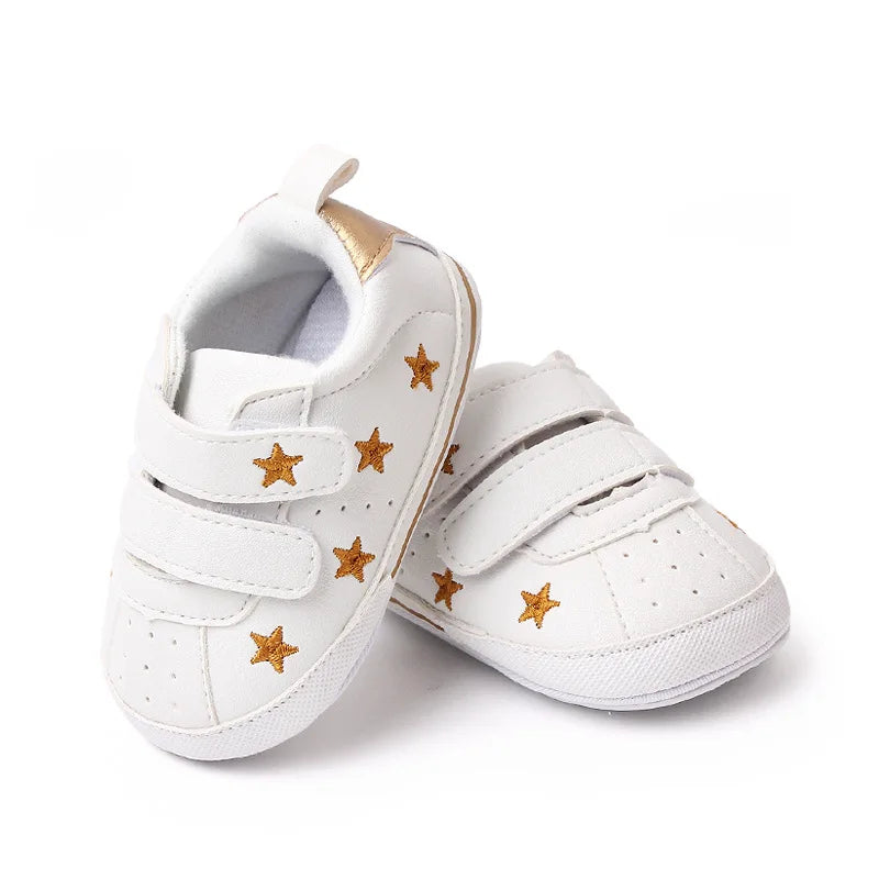 Casual Toddler Baby Girls Boys Shoes PU Leather Shoes Embroidery Heart Stars Soft Sole Crib Shoes Spring Autumn First Walkers