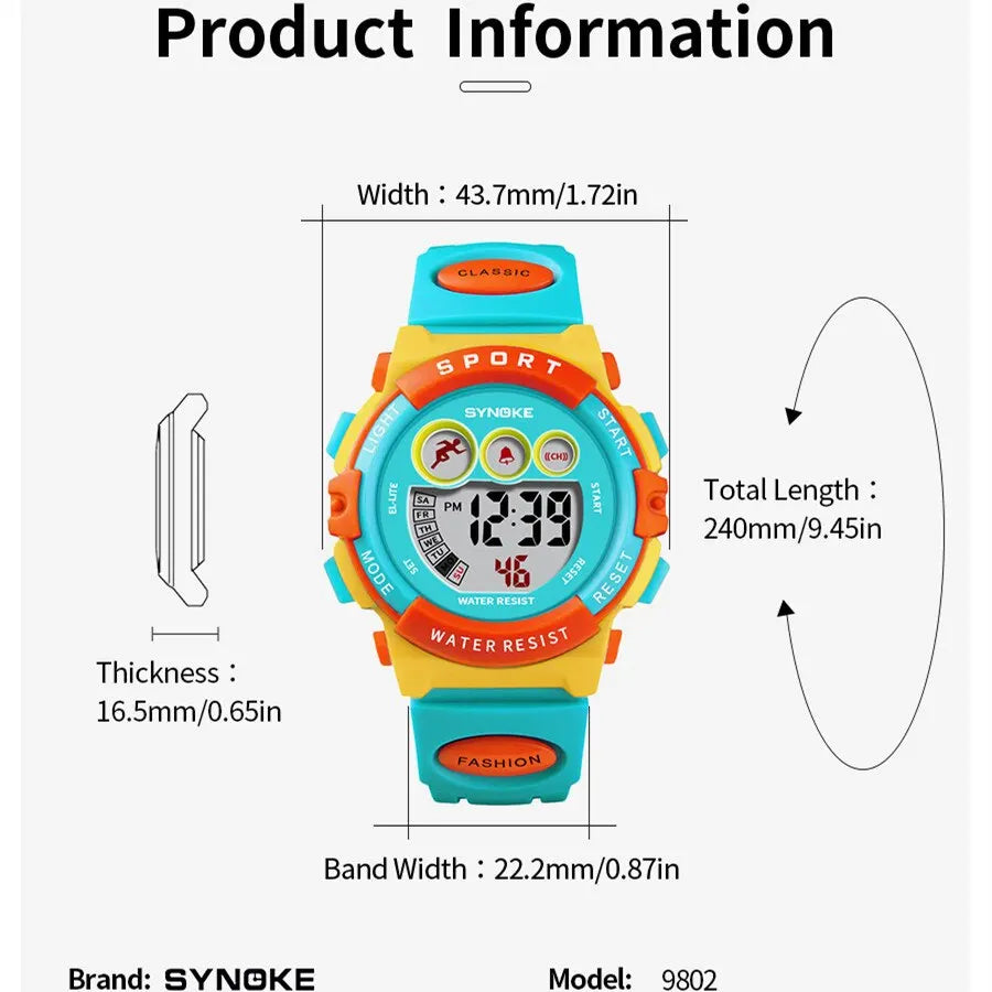 SYNOKE Student Sport Watches For Kids Colorful Electronic Watches 50M Waterproof Clock Children Digital Watch For Boys Girls