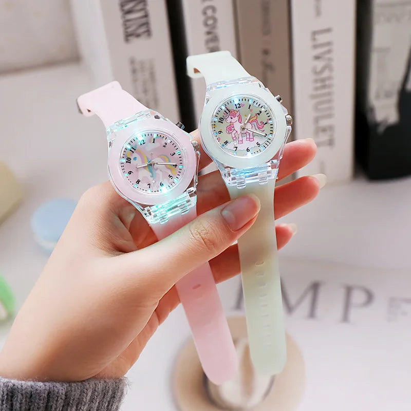 UTHAI C22 Kids's Watch For Cartoon Unicorn Watches Glow at Night Quartz DIGITAL CLOCK Silicone Band Cute Girls Primary School