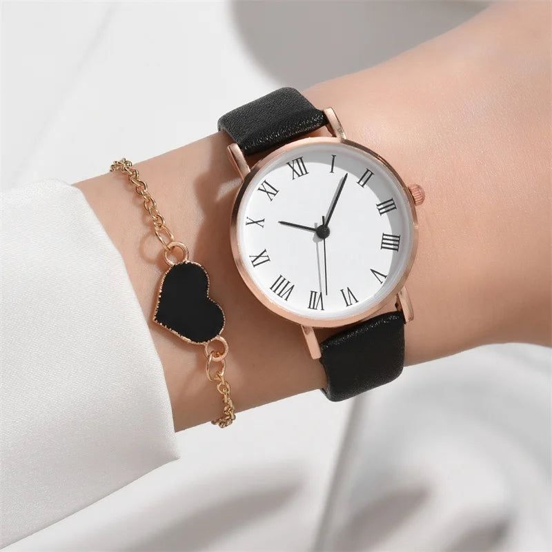 2pcs Set Watch For Women Luxury Leather Analog Ladies Quartz Wristwatch Fashion Bracelet Watches 2023 relogio feminino