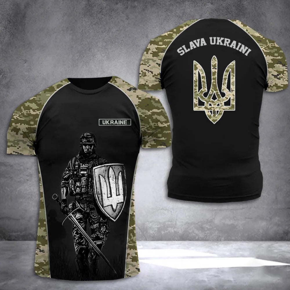 Ukraine Flag Shirt Men's T-shirt Tops Ukrainian Army Camouflage Short Sleeve Jersey Summer O-Neck Oversized Streetwear Male Tees