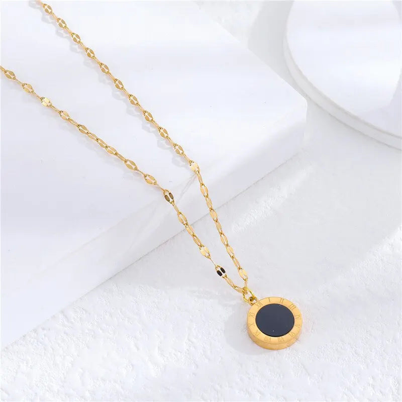 Fashion Roman Digital Wafer Pendant Necklace Stainless Steel Party Jewelry for Women Sexy Choker