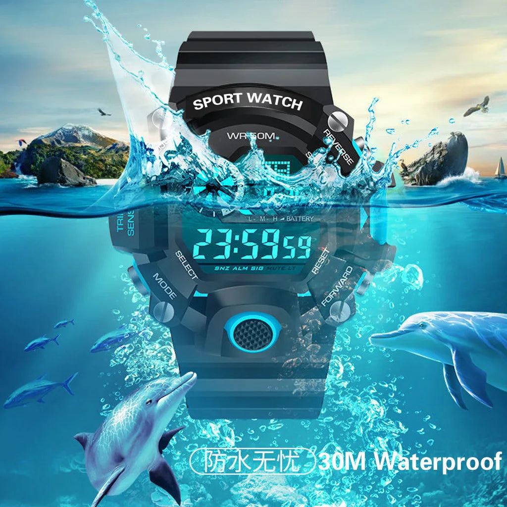 Men's Watch Fashion Sports Electronic Wristwatch Large dial Multifunctional Waterproof Luminous Alarm Kids Male's Military Watch