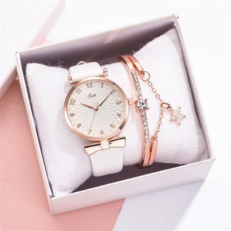 2pcs Set Luxury Women Bracelet Quartz Watches For Women Leather Watch Ladies Sports Dress Wrist Watch Clock Relogio Feminino