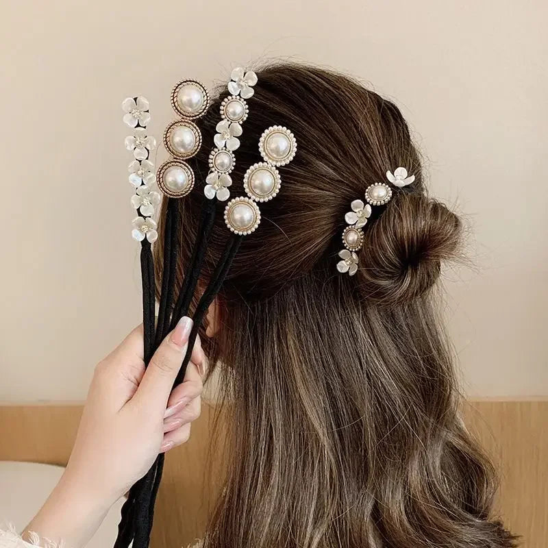 Elegant Pearl Flower Bun Maker Korean Lazy Hair Curlers Styling Accessories Hairpin Hair Braiding Braider Hairgrip Styling Tools