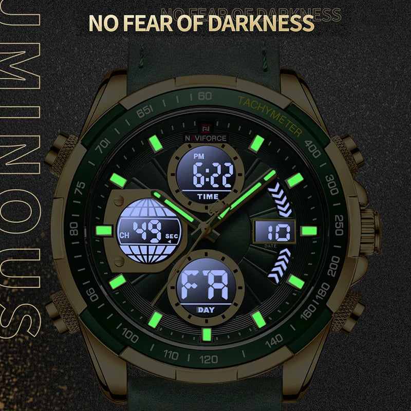 NAVIFORCE 2022 New Fashion Luxury Men Watches Top Brand Genuine Leather 30m Waterproof Digital Analog Quartz Luminous Male Clock