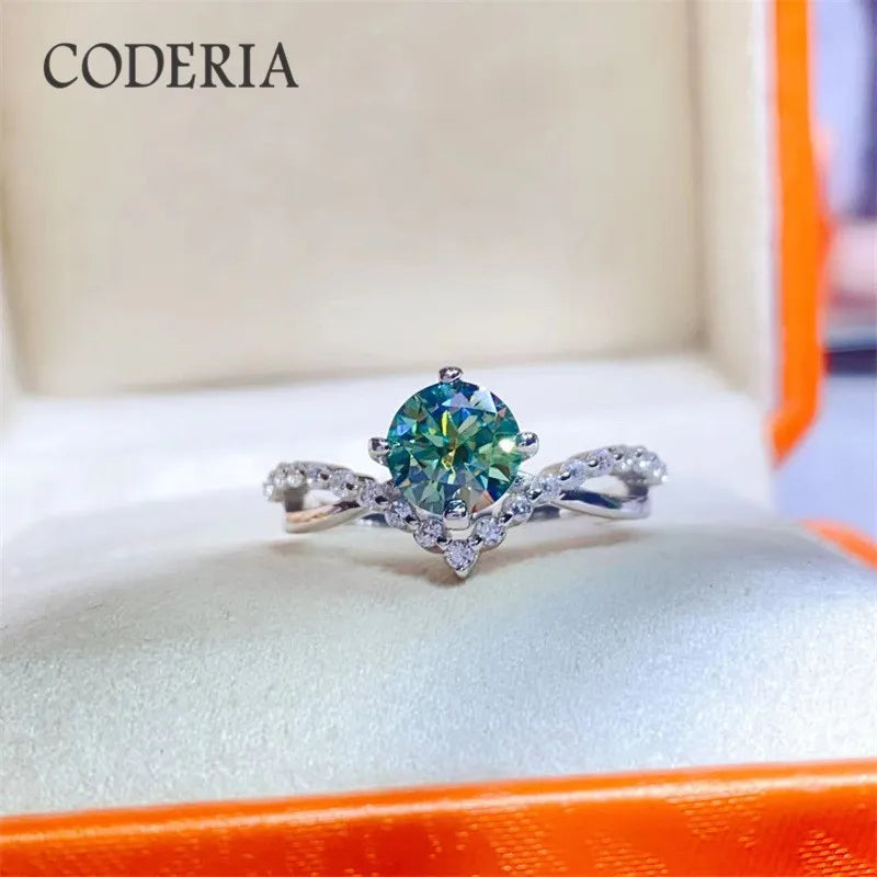 GRA Certified Real Green Moissanite 1 Carat Star River Ring Pass Diamond Test 925 Sterling Silver Couple Engagement Band Rings