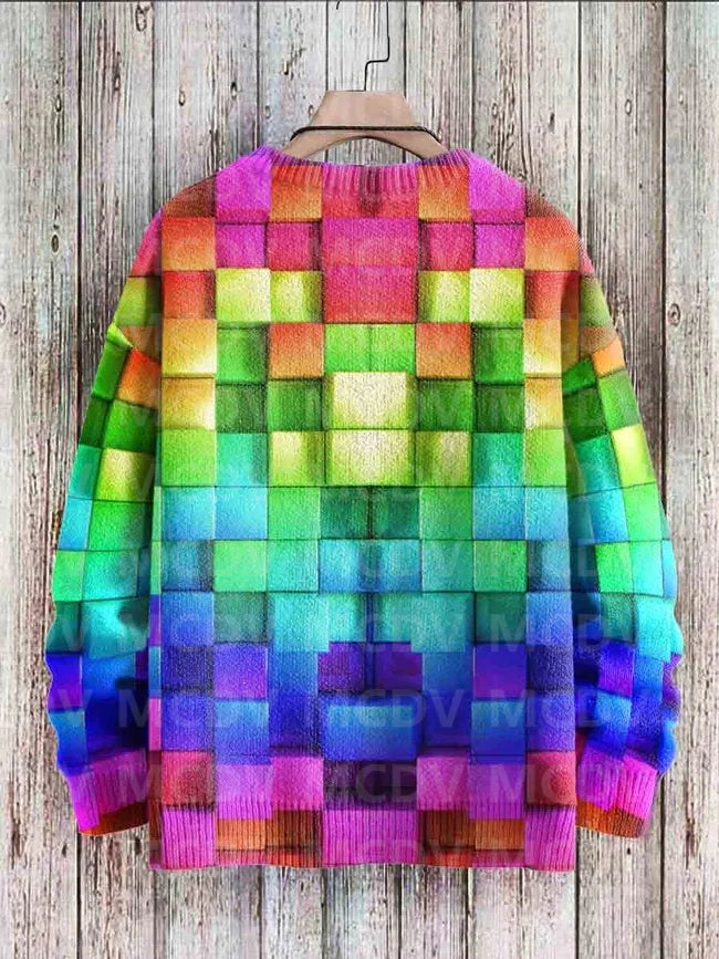 Vintage Geometry Art Printed Casual Knit Pullover Sweater Women For Men Sweater