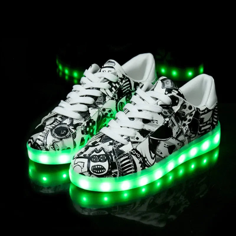 Size 34-42 USB Charger Glowing Sneakers Boys LED Slippers Luminous Sneakers Girls Breathable Shoes Children Led Casual Shoes