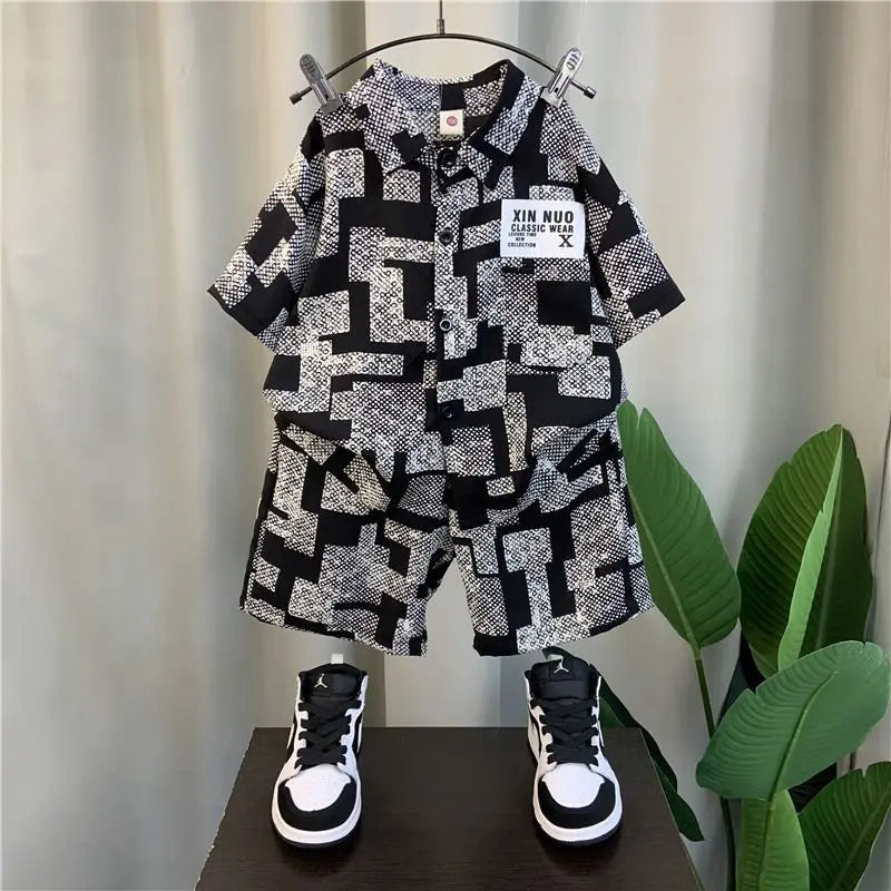 Baby Clothes Boys Summer Shirt Short-sleeved Suit 2024 New Baby Trendy Brand Children's Cool and Handsome Two-piece Set