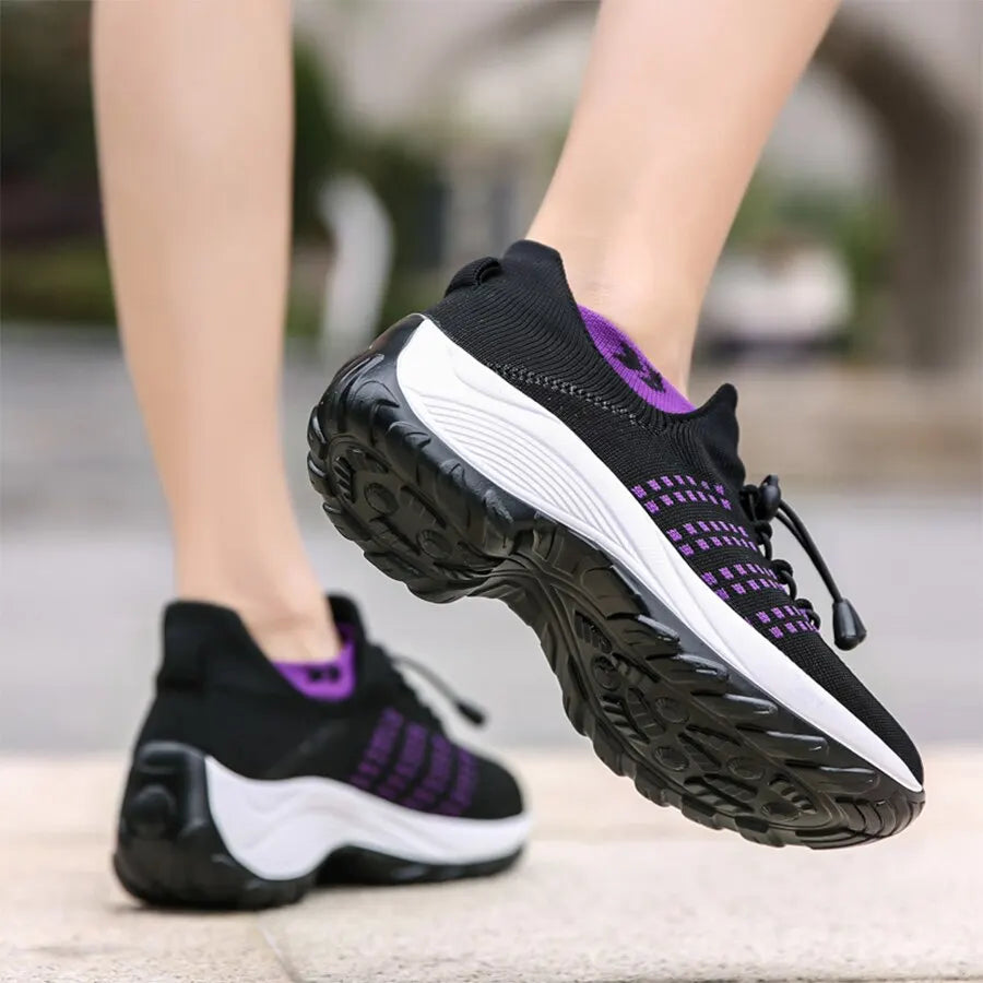 Women Fashion Sneaker for Walking Fitness Sport Shoes Chunky Platform Height Increasing Breathable Loafers Elastic Lady Trainers