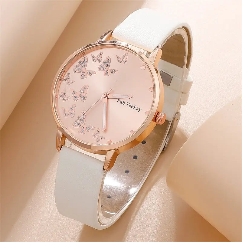 2pcs Set Womens Butterfly Watches Ladies Fashion Watch New Simple Casual Women Analog WristWatch Bracelet Gift